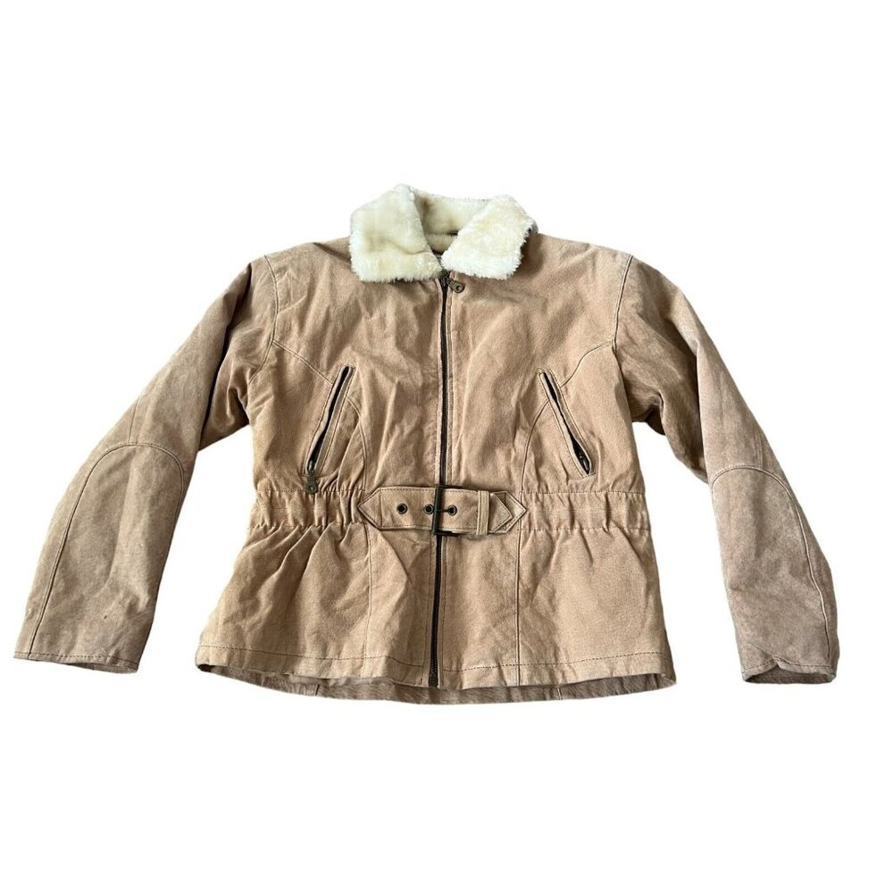 Northwest Territory Jacket Womens Tan Full Zip Faux Fur Collar Long Sleeve